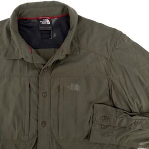 The North Face Mens Med Vented Roll Tab Hiking Button Up Shirt Olive Green Trail